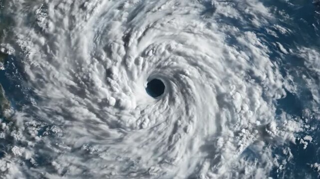Aerial view of a powerful hurricane cyclone storm over the earth
