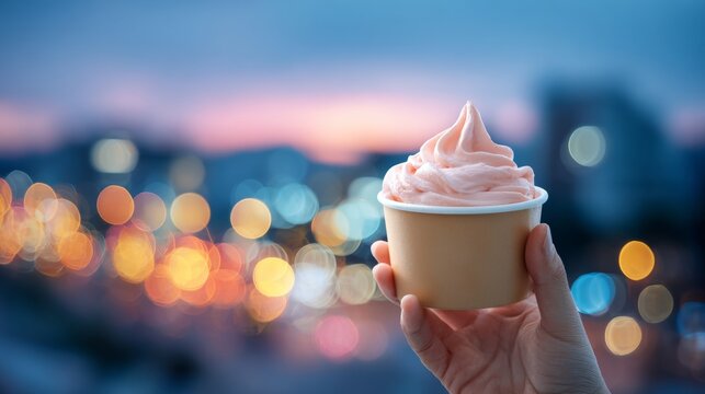 Frozen yogurt cup held in hand