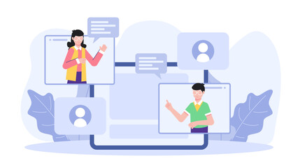 Online Support Group Meeting. Business Flat Vector Illustration