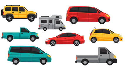 Collection of Various Types of Vehicles Including Cars, Vans, and Trucks