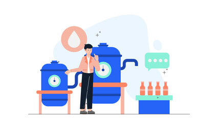 Sustainable Brewery Using Recycled Water. Business Flat Vector Illustration