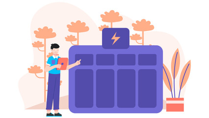 Smart Public Park with Free Charging Stations. Business Flat Vector Illustration