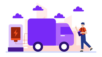 Smart Public Park with Free Charging Stations. Business Flat Vector Illustration