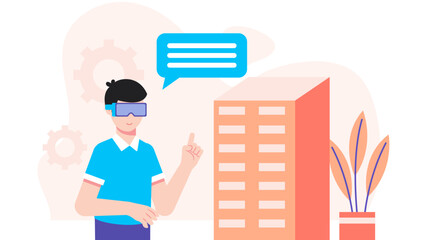 VR Used for Architectural Site Walkthroughs. Business Flat Vector Illustration