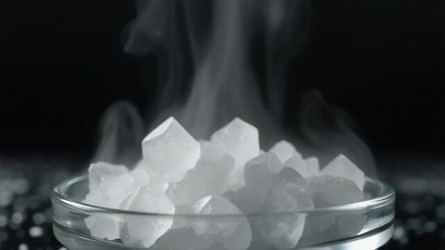 Close-up of Camphor Crystals Sublimating with Smoke