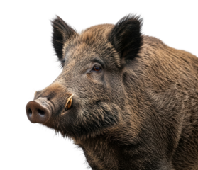 Wild boar portrait in natural habitat animal isolated on transparent background