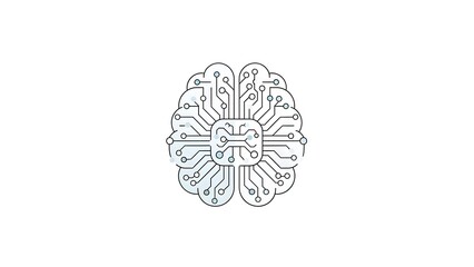 Circuit brain illustration with microchip and wires on white background