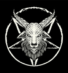 Occult Goat Head Pentagram Symbol Engraving Vector Illustration