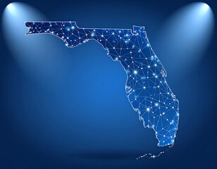 Illuminated, digital Florida map showcasing interconnected points