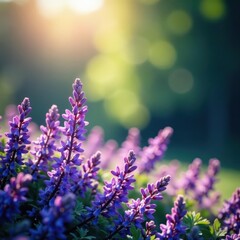 Dense purple flower border, soft focus, natural light, nature, image, violet