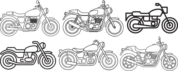 Set of Motorcycle Line Art Vector Illustration for Coloring Book Page