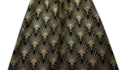 Elegant black and gold fan pattern dress fashion isolated on transparent background