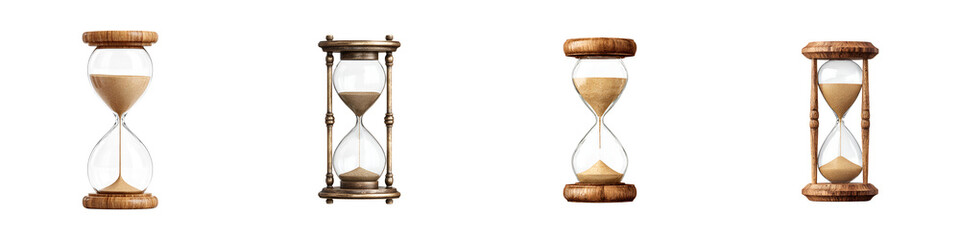 Vintage Hourglass Collection: Time Passing Concept Isolated on White
