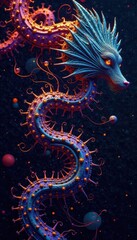 Intricate fractal circuit board, vibrant hues, science, design