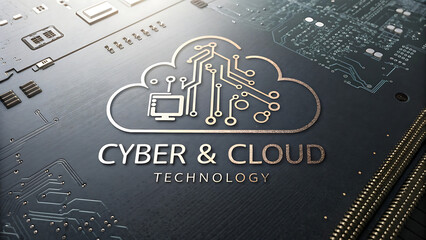 Cyber and cloud technology concept on circuit board