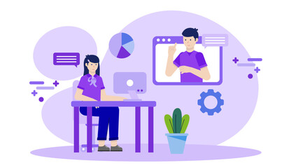 Corporate Team Conduction a Virtual Hackathon. Flat Vector Business Illustration