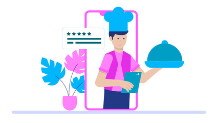 Online Personal Chef Conducting a Cooking Class. Flat Vector Business Illustration