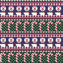 Christmas Snowman and Candy Cane Fair Isle Seamless Pattern Design