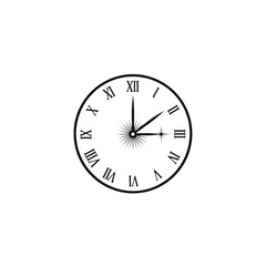 A black and white illustration of a clock face with Roman numerals on a plain background