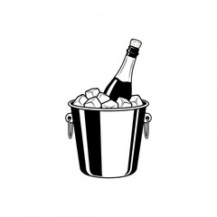 An illustration of a champagne bottle chilling in an ice bucket.
