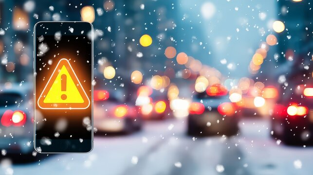 A winter weather warning alerts urban residents during heavy snowfall.