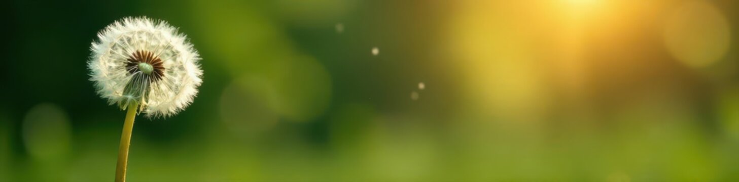 Mature dandelion clock, ready to release its seeds to the breeze , achene, airy