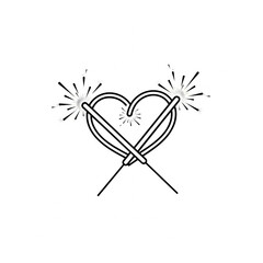 Two crossed needles creating a heart shape with sparkling ends on a white background
