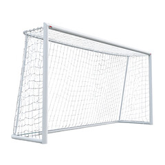 Professional Full View White Soccer Goal with Net Including Field Background