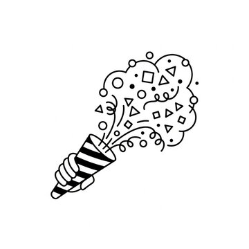 An illustration of a party blower emitting confetti and shapes into the air.