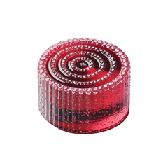Hypnotic red translucent cylinder featuring a sparkling spiral top design
