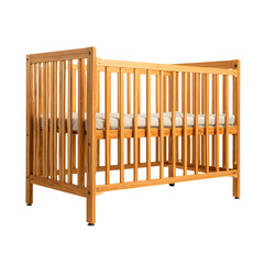 Stylish Wooden Baby Crib Isolated on Transparent or White Background