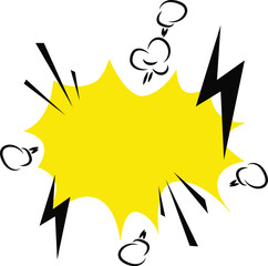 Comic Style Yellow Speech Bubble with Lightning Bolts and Cloud Elements for Action Designs © Nethmi
