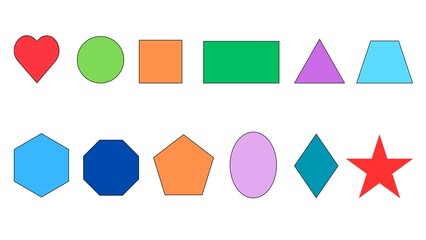 Colorful Geometric Shapes Set in Bright Primary and Pastel Hues for Creative Design Projects