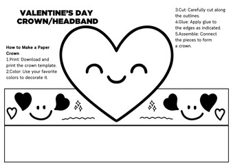 Valentine&rsquo;s Day heart headband and crown craft templates for kids! DIY coloring hats perfect for classroom parties, kindness activities, bulletin boards, and fun holiday crafts. Easy printable wearabl