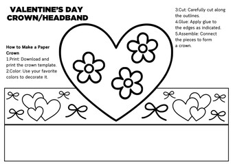 Valentine&rsquo;s Day heart headband and crown craft templates for kids! DIY coloring hats perfect for classroom parties, kindness activities, bulletin boards, and fun holiday crafts. Easy printable wearabl