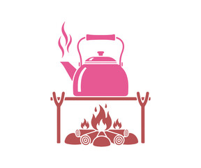 Boiling water, kettle suitable for camping, travel, and tourists. Vector graphic, glyph, independent

