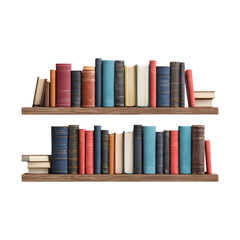 Books on Wooden Shelf Isolated on White Background for Learning and Education