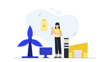 Green Energy Company Installing Tidal Turbines. Flat Vector Illustration