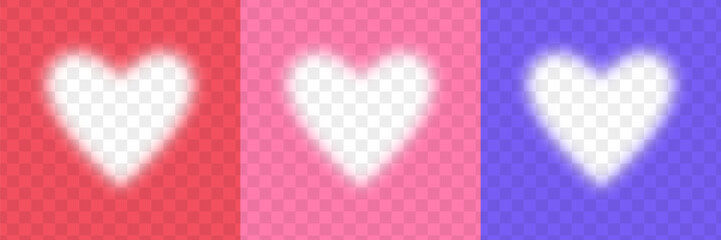 Realistiс vector shadow overlay effect collection. Heart shape spotlight on transparent colorful background.