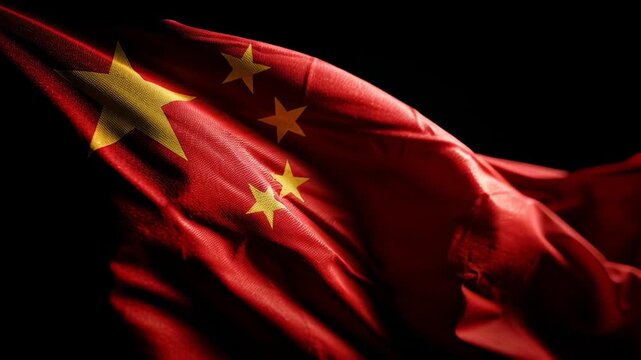 China national flag billowing with deep red fabric and yellow stars, symbolizing patriotism, sovereignty, and strength of the asian country