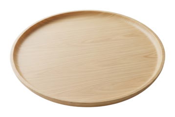 Serving tray kitchen wooden round tray natural top view isolated on transparent background