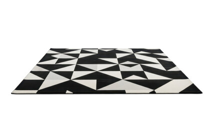 Modern geometric rug with black and white triangles pattern isolated on white background