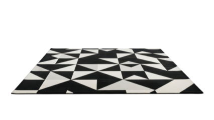 Modern geometric rug with black and white triangles pattern isolated on white background