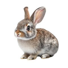 Obraz premium A cute. fluffy rabbit with soft fur and large ears sitting gracefully on a clean white background. its playful demeanor and natural charm. ideal for pet-related content