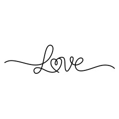 Minimalist black and white line art depicting the word love in cursive