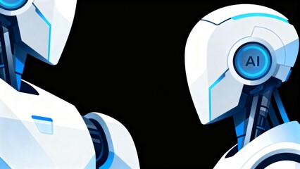 Futuristic robots with AI symbols