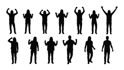 A collection of human figures in various celebratory poses depicted as a dark silhouette