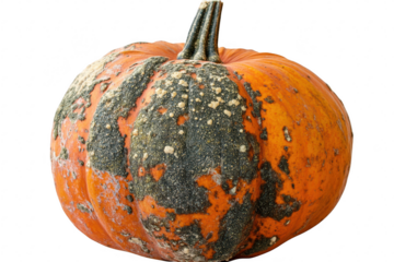 A close-up view of a weathered pumpkin its unique texture and coloration. set against a plain background. ideal for seasonal decorations or culinary uses