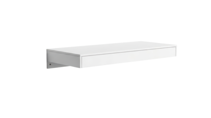 Minimalist white floating desk mounted on wall for space saving isolated on white background