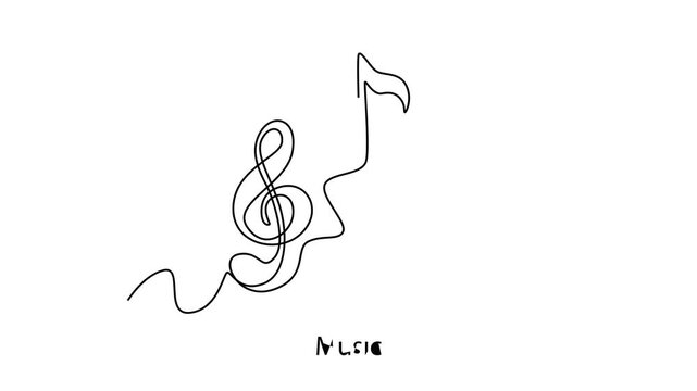 Music. School Subject concept. Single line draw design. Full length animation illustration. High quality 4k footage